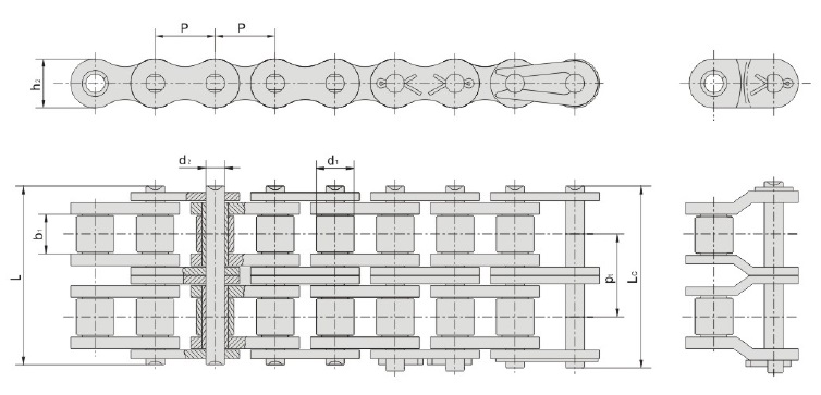 Чертеж Цепь роликовая двухрядная 28B-2