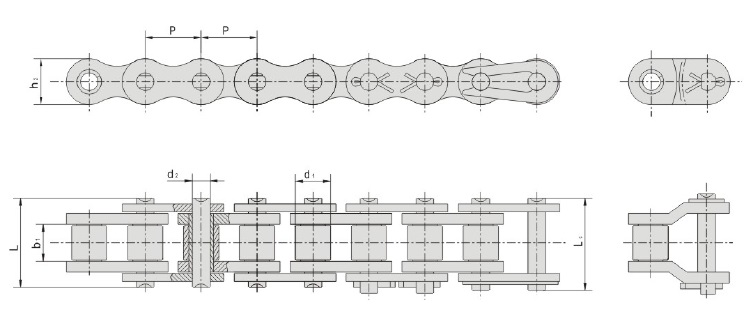 Чертеж Цепь роликовая однорядная 04C-1