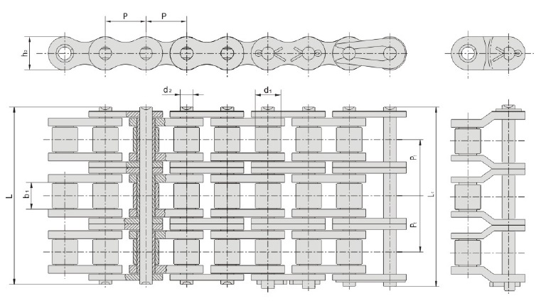 Чертеж Цепь роликовая трехрядная 48A-3